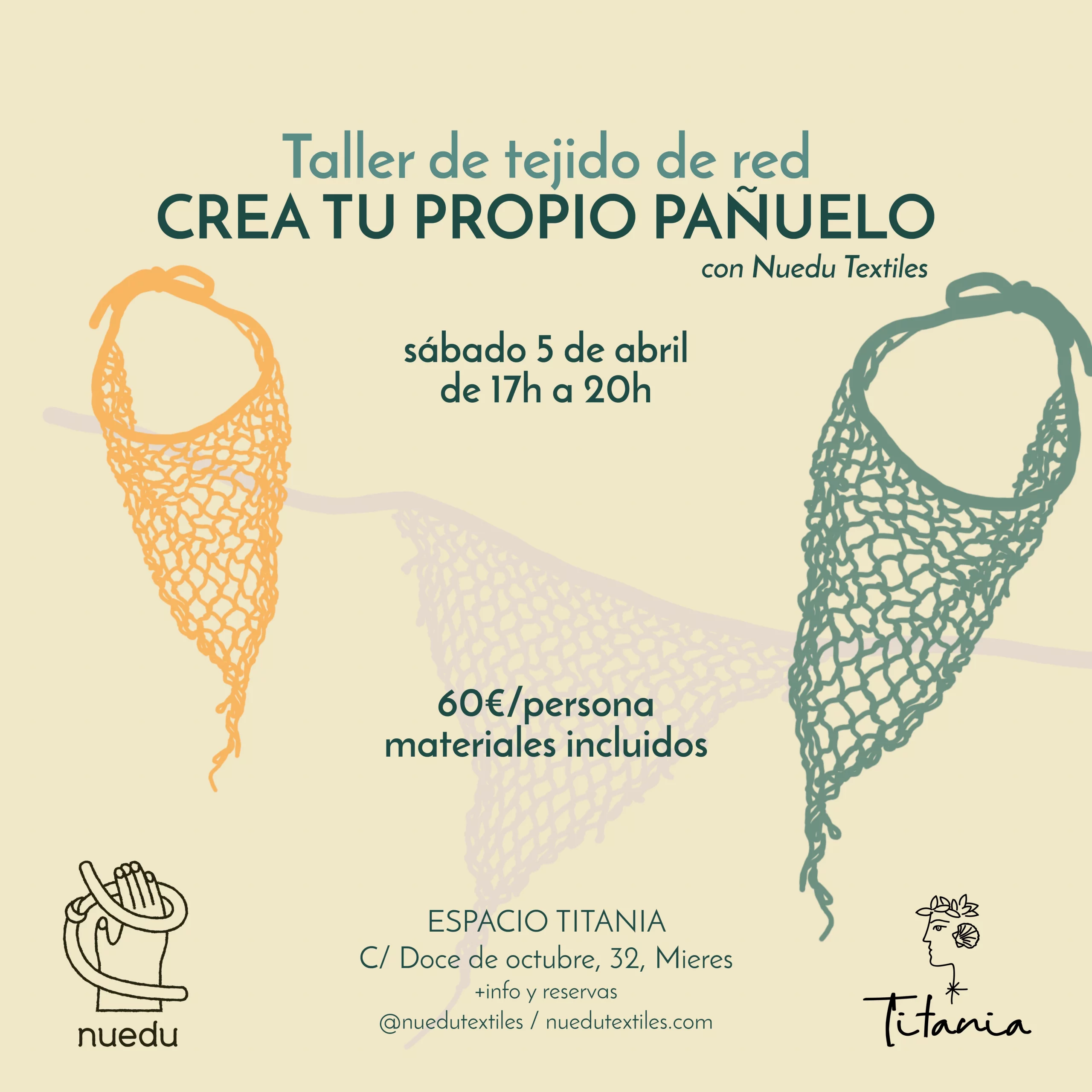 cartel taller crea tu pañuelo de red en titania mieres 2025