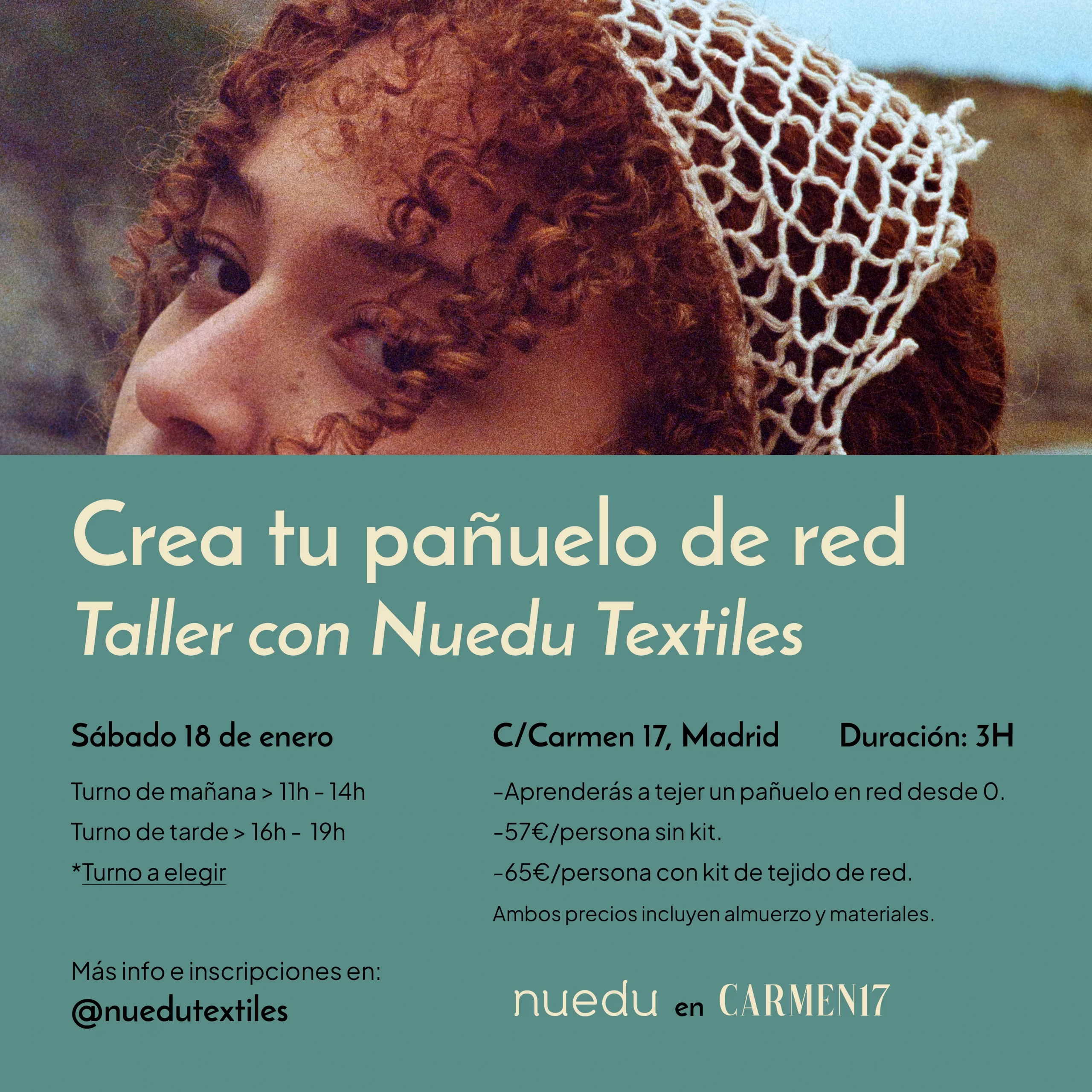 cartel taller crea tu pañuelo de red en carmen enero 2025 cartel taller crea tu pañuelo de red en carmen17 enero 2025