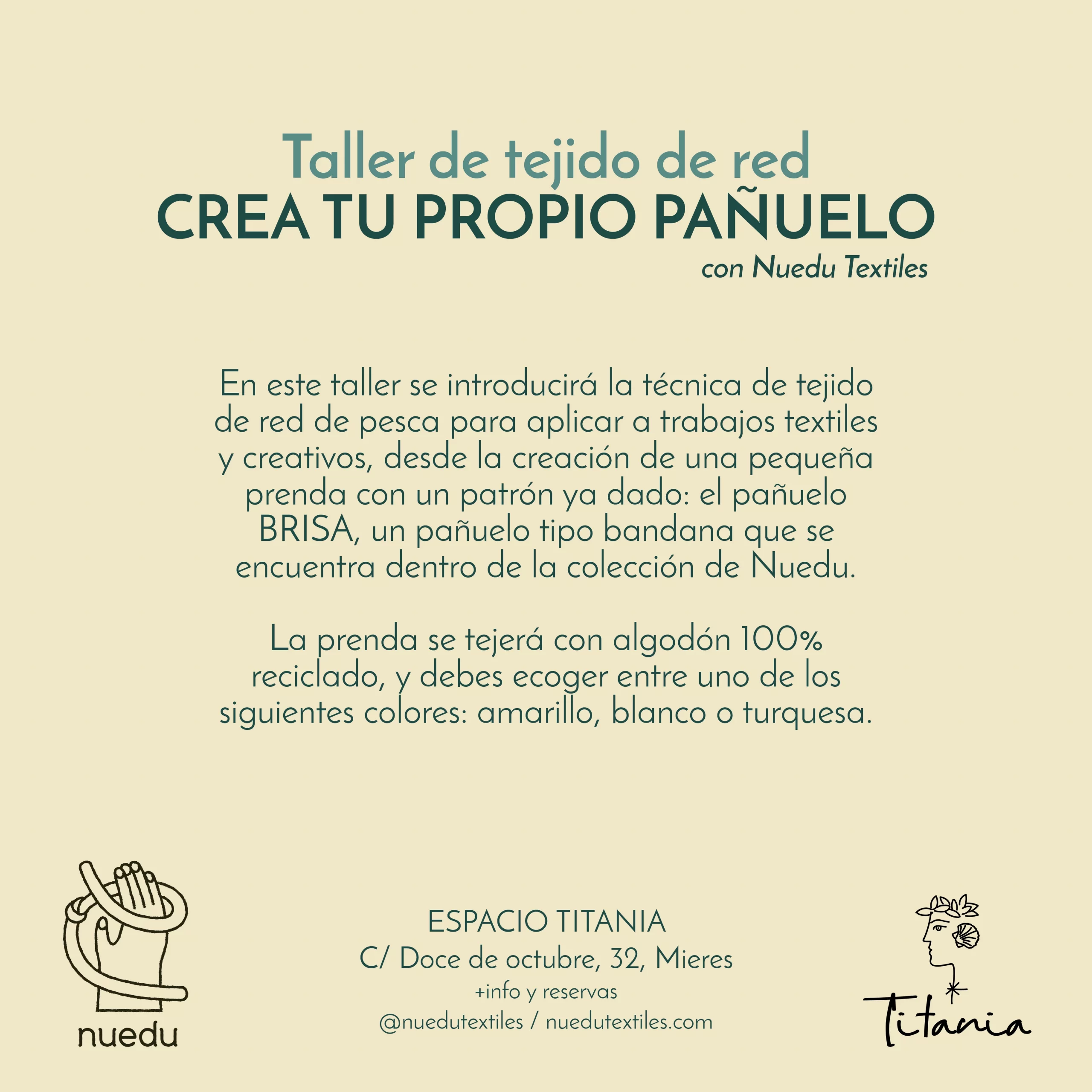 cartel taller crea tu pañuelo de red en titania mieres 2025